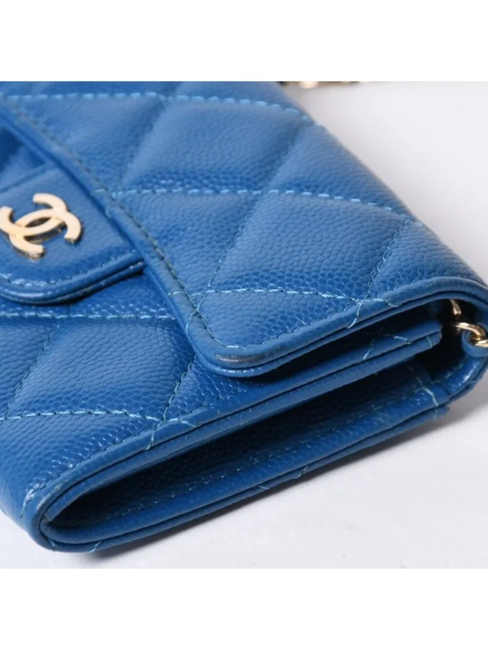 Chanel Chain Wallet Coin Purse CC Logo Caviar Leather Blue